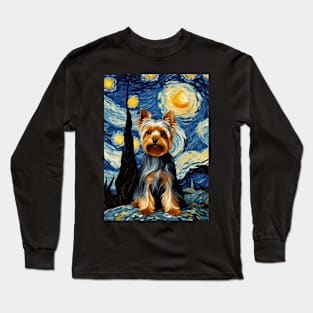 Dog Breed in a Van Gogh Starry Night Art Style Yorkshire Terrier Yorkie Long Sleeve T-Shirt